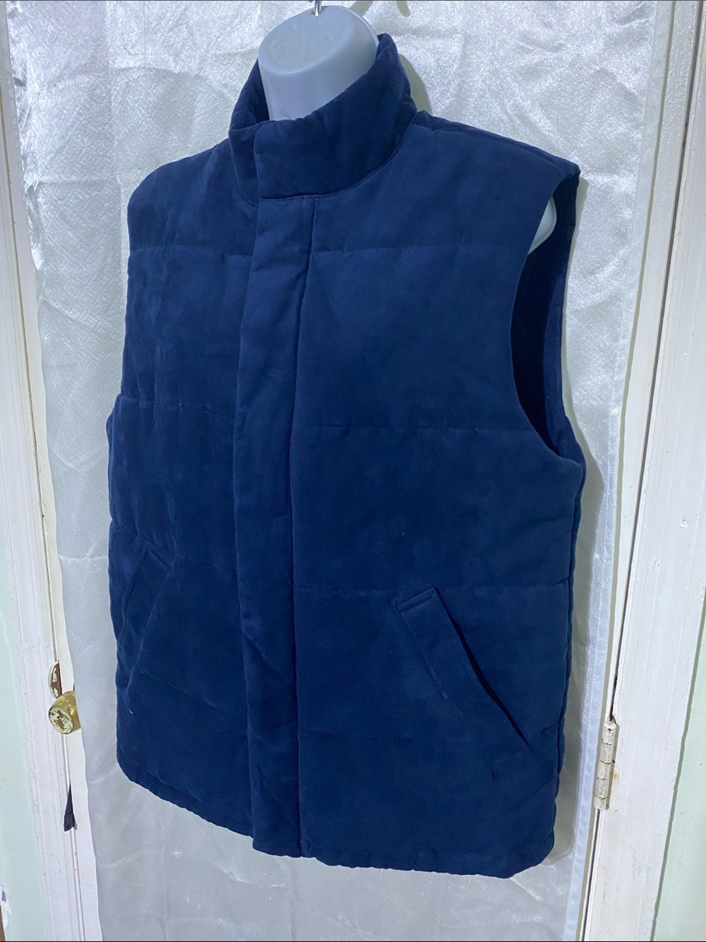 Men's Navy Quilted Suede Puffer Vest - Sleeveless Insulated Layer